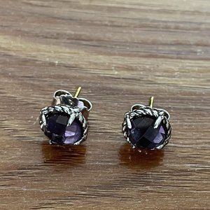 Sterling Silver David Yurman Stud Earrings with Amethyst Fashion Purple Earring